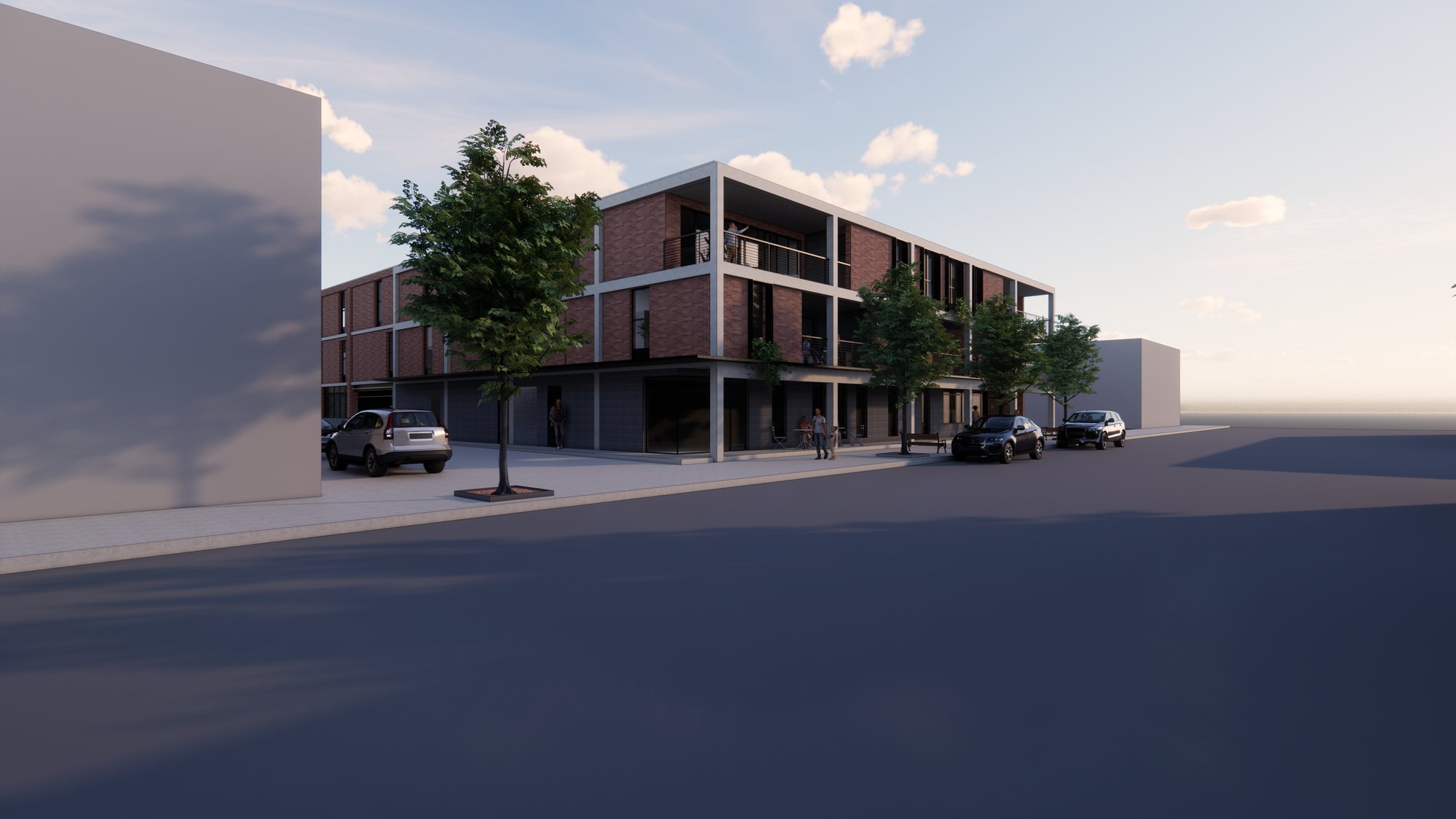 Rendering of Church Street Condos showing the northwest corner from the street, with the awning and storefront visible