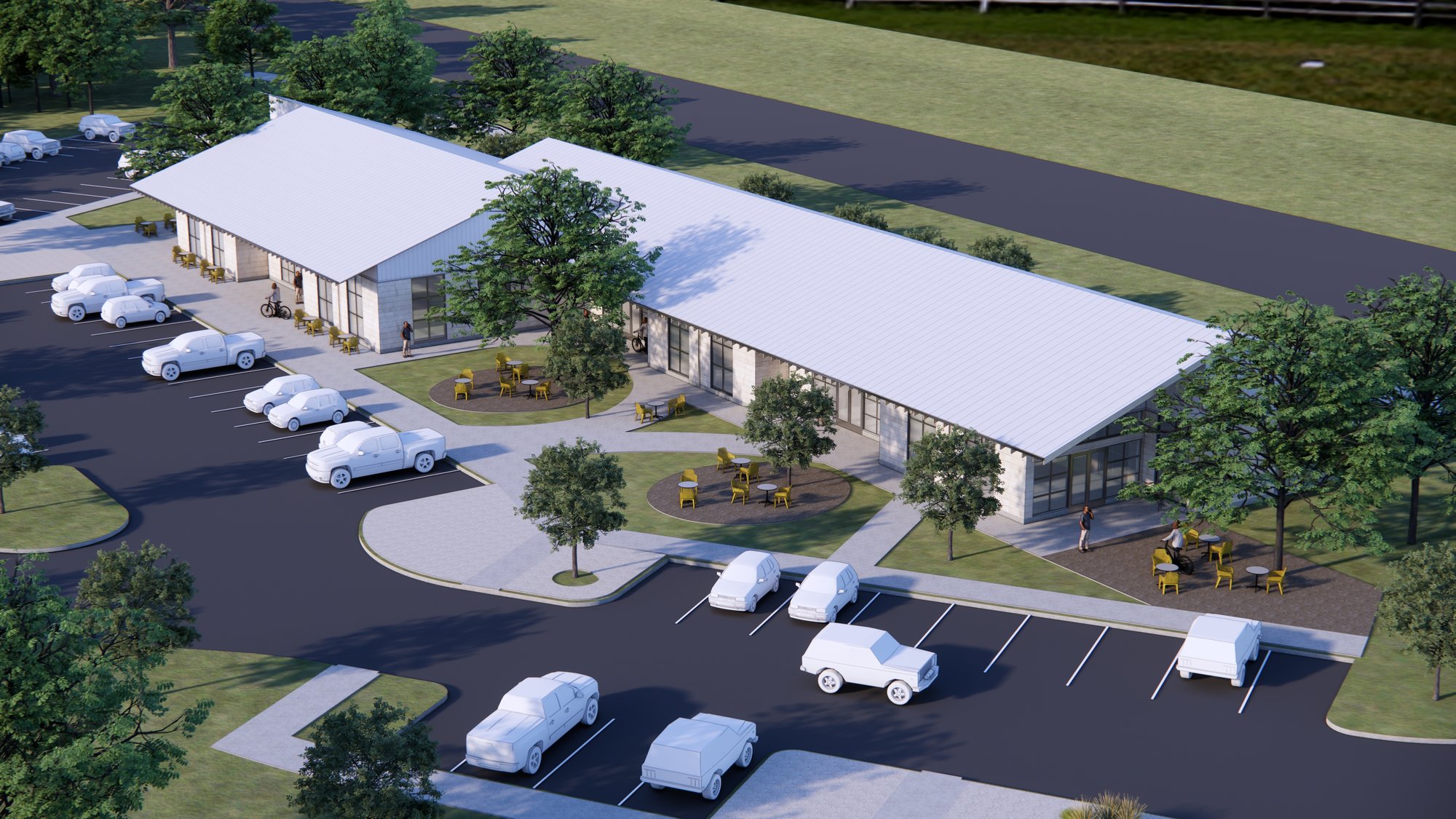 Rendering of Roundabout mixed-use development in Buda showing the central courtyard organization